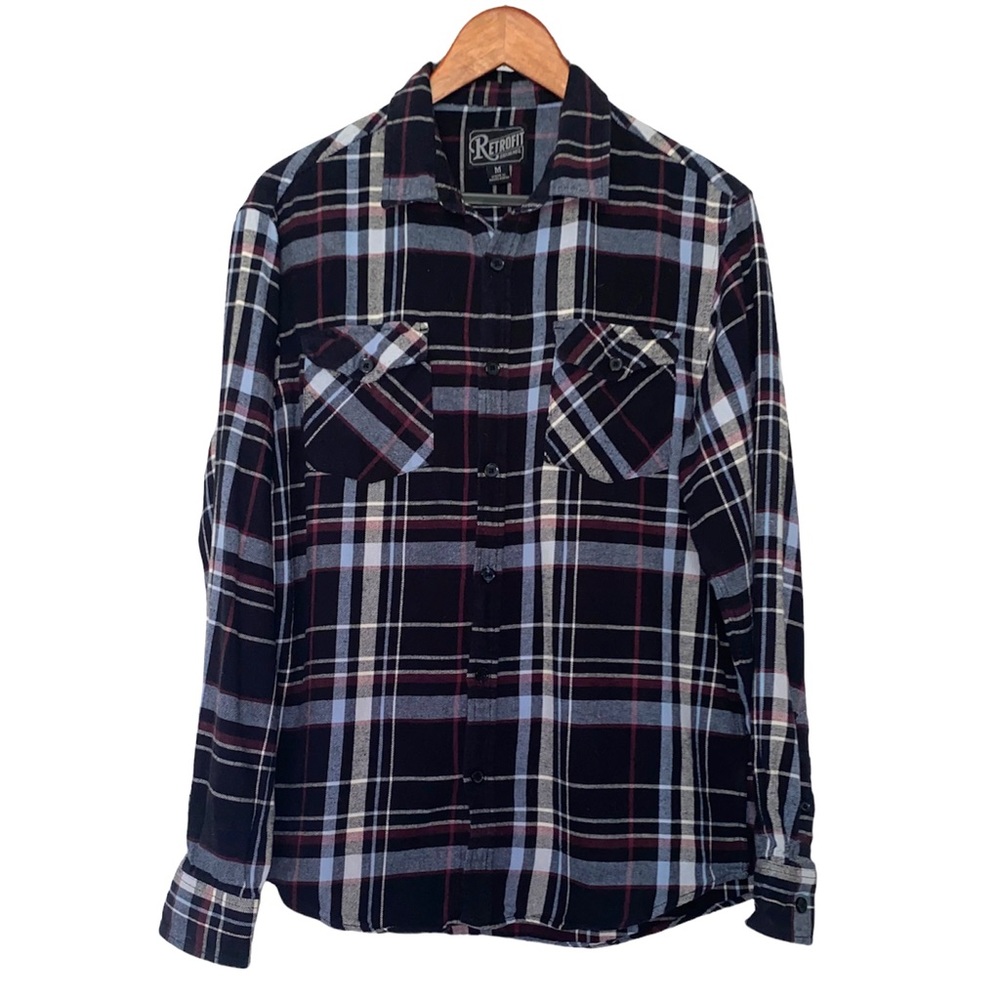 Retrofit Brand Mfg. Mens‎ Black Blue Red Plaid Flannel sz Medium